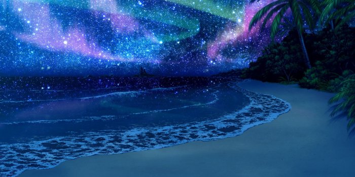 2048x1152 Download Beach, peace, fantasy, starry sky, night, art wallpaper