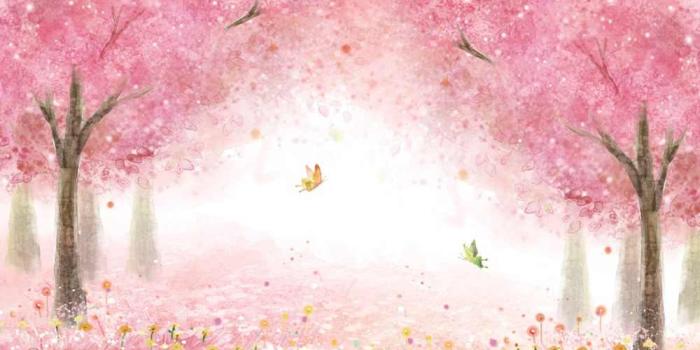 1000x998 Laeacco Oil Painting Spring Pink Tree Flowers Wallpaper Party