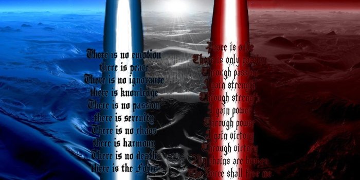 1366x768 Three landscapes with text digital wallpaper, Star Wars, text