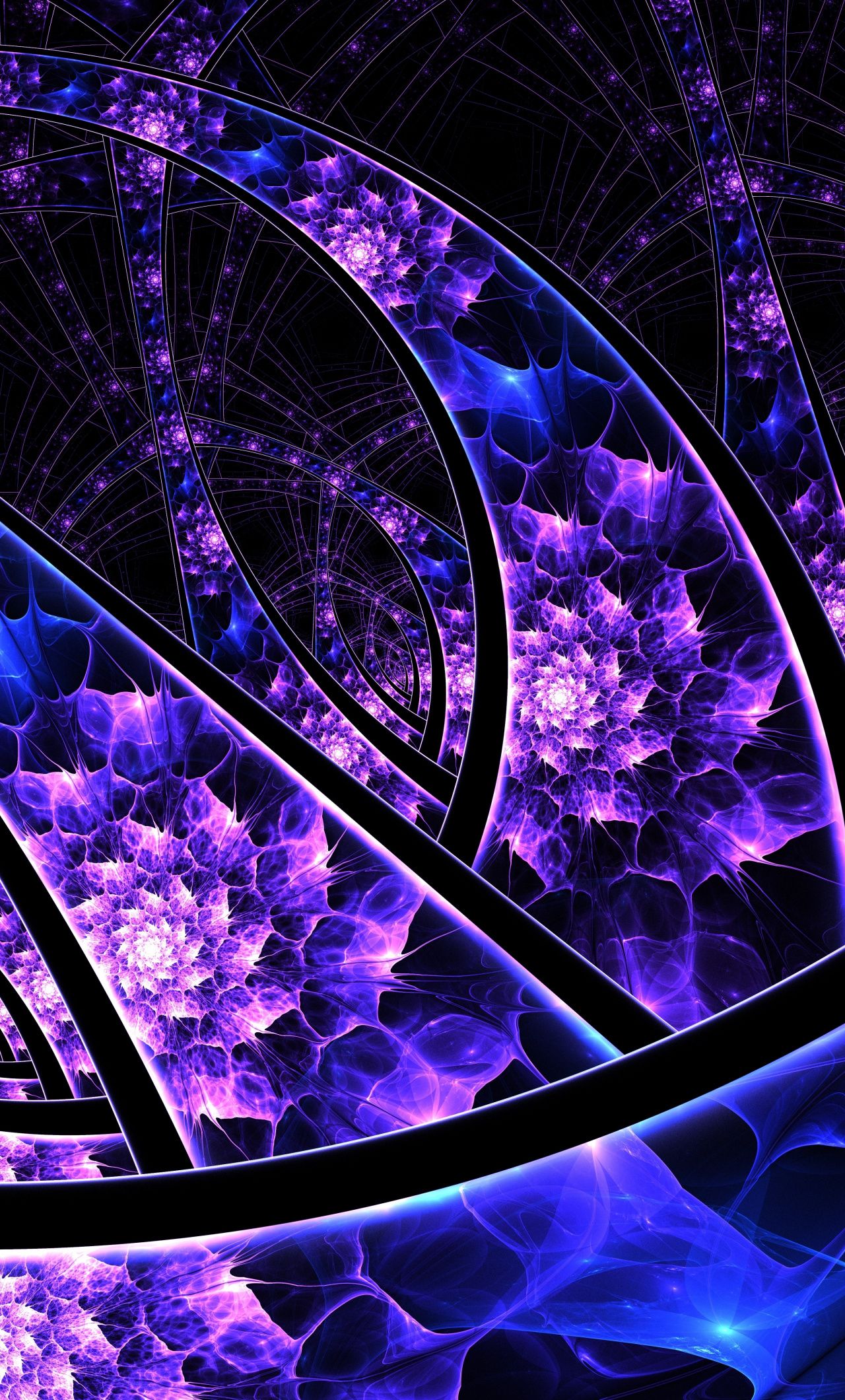 1280x2120 Fractal, Tangled Dark Lines, Abstract, Wallpaper - Blue And Purple