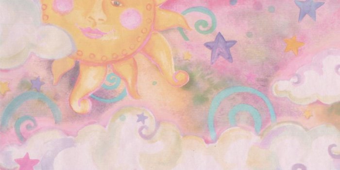 1000x1000 Retro Art Smiling Sun Moon Pink Clouds Stars Kids Prepasted