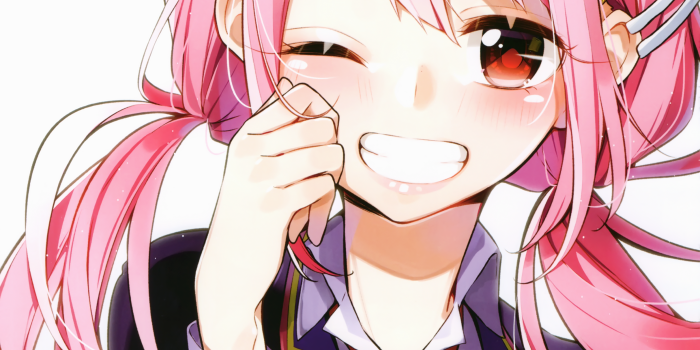 2426x3400 Download 2426x3400 Pink Hair, Anime Girl, Smiling, Wink Wallpapers