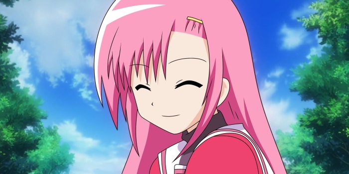 2560x1440 Wallpaper Pink hair anime girl, smile, trees 2560x1600 HD Picture