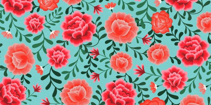 1650x1070 Blue Frida Kahlo Floral Pattern Wallpaper Mural | Floral pattern