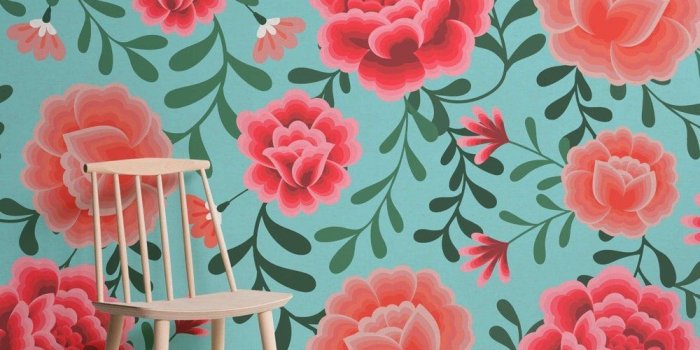 1000x1000 Blue Frida Kahlo Floral Pattern Wallpaper Mural | Floral pattern