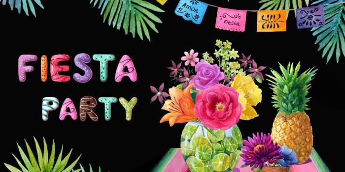 1158x771 Mexican watercolor flowers,still life.Fiesta party.