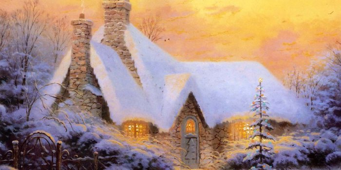 1779x1423 Wallpaper Thomas Kinkade christmas tree cottage Pictorial art