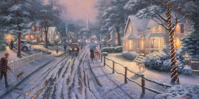 2560x1600 Hometown Christmas Memories by Thomas Kinkade HD 16:9 16:10