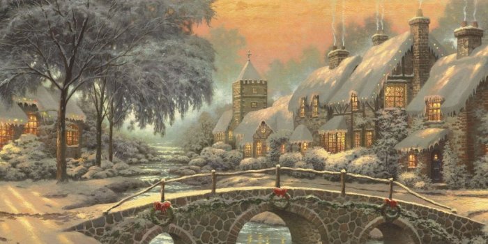 1024x1024 Classic Christmas Painting by Thomas Kinkade Ultra HD Desktop