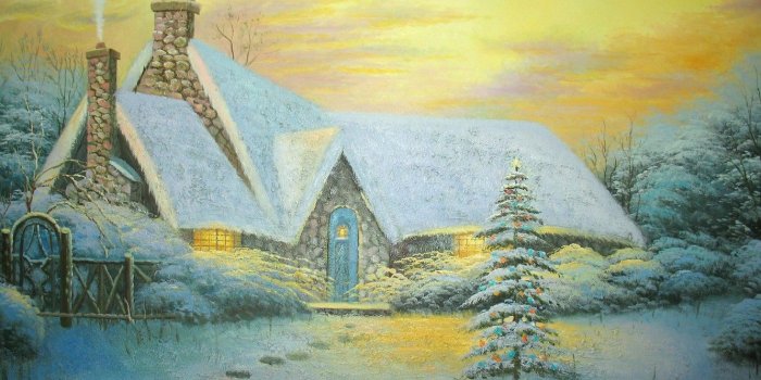 1332x850 Wallpaper winter, snow, traces, the fence, picture, tree, Painting