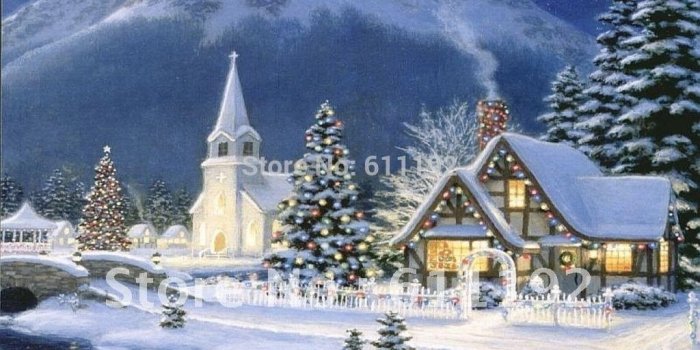 1024x768 Thomas Kinkade Art Oil Painting Painting Repro Christmas Village