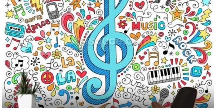 1000x800 Custom baby wallpaper,Groovy Music Doodles cartoon murals for