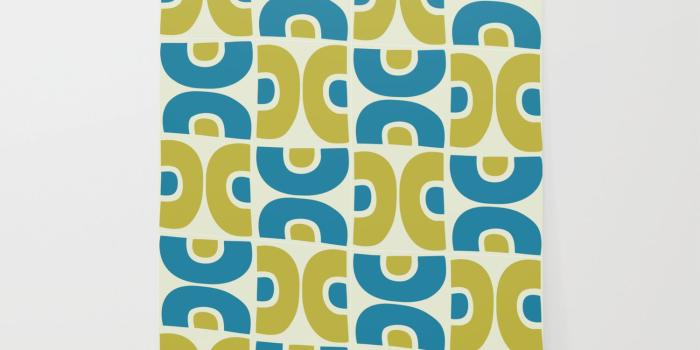 1500x1500 Groovy Mid Century Modern Pattern 553 Teal and Gold Wallpaper by