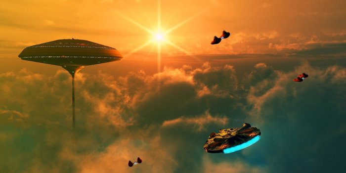 1920x1080 Aircraft flying toward tower digital wallpaper, Star Wars