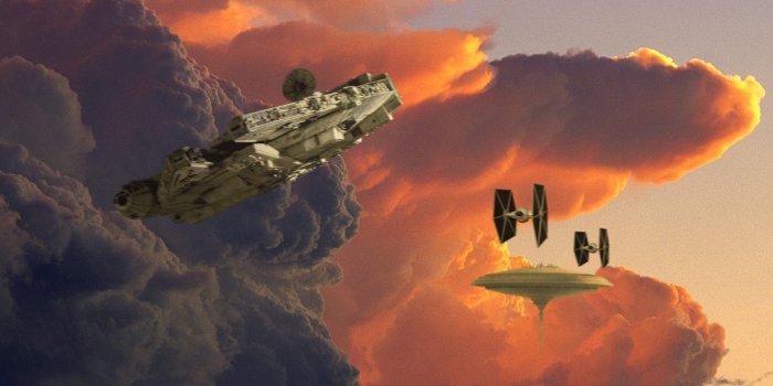 1600x1200 The Millennium Falcon escapes from Cloud City : StarWars