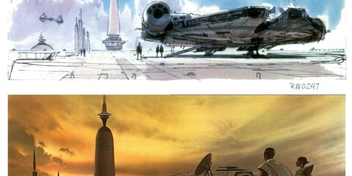 1080x969 TESB: Ralph McQuarrie's rough sketch (top) shows the Millennium