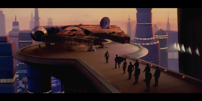 2560x1440 The millennium Falcon at Bespin (Star Wars - ESB) [2560 x 1440