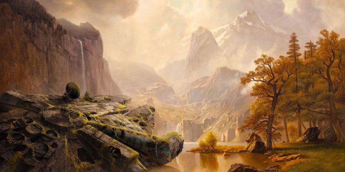 1920x1285 ArtStation - Millenium Falcon at the Mountains (after Bierstadt