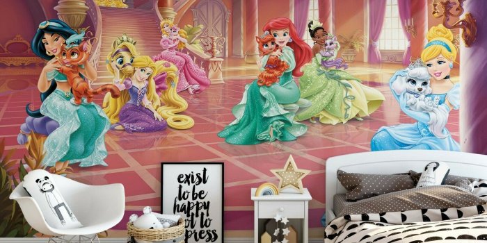 1600x1104 368x254cm Girls room green Wall mural Wallpaper Disney Princess
