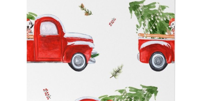 1024x1024 Wallpaper Roll Christmas Tree Red Truck Rustic Country Dog