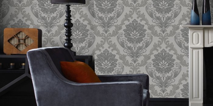 1900x1900 Boutique Dark Silver Corsetto Damask Luxury Wallpaper | eBay