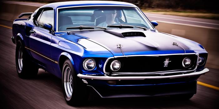 3610x2016 blue vintage cars power classic highway chrome ford mustang motion