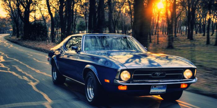 2560x1600 sunset, Sunrise, Trees, Ford, Roads, Ford, Mustang, Driving, Old