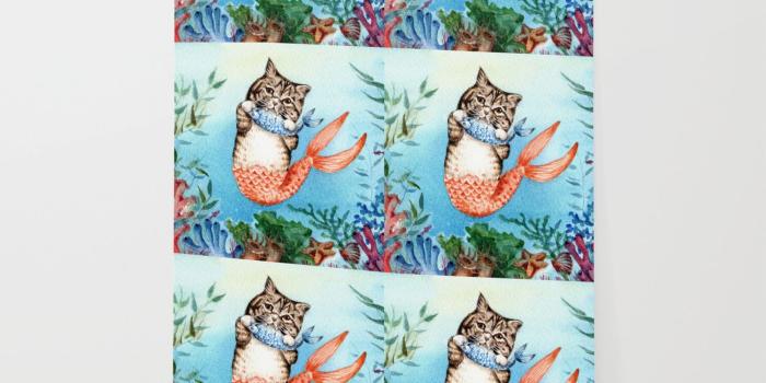 1500x1500 Cute Purrmaid Cat Mermaid Wallpaper by evgeniya | Society6