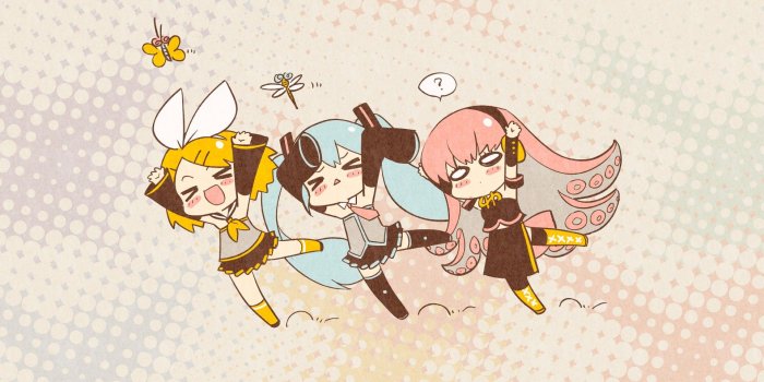 1920x1080 Vocaloid Hatsune Miku Megurine Luka chibi Kagamine Rin butterflies