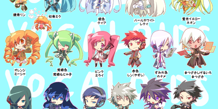 1024x768 chibi group hatsune miku kagamine rin tagme vocaloid «Vocaloid