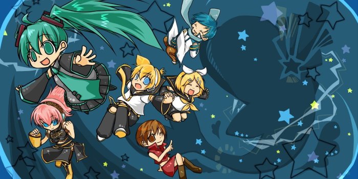 1280x720 chibi group hatsune miku kagamine len kagamine rin kaito male