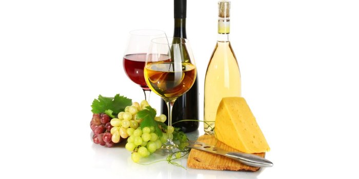 1332x850 Wallpaper wine, red, white, cheese, glasses, grapes, bottle images