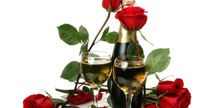 1293x1024 Desktop Wallpapers Two Red Roses Sparkling wine flower Food bottles