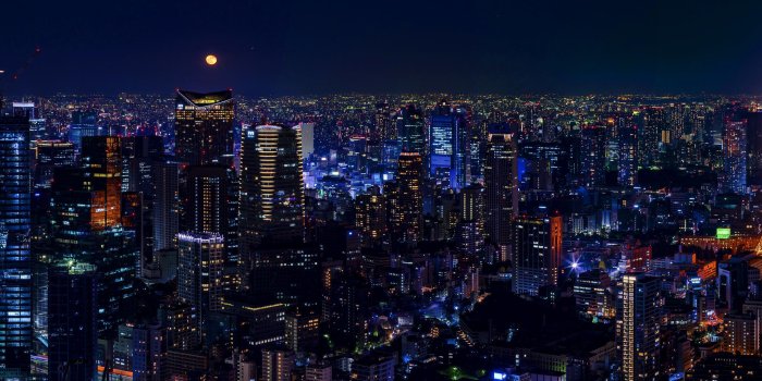 3840x1080 Astonishing city view in the night HD wallpaper download