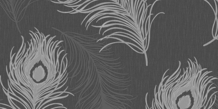 1200x1200 DEBONA VIOLA FEATHER WALLPAPER - BLACK, TAUPE, TEAL FEATURE WALL