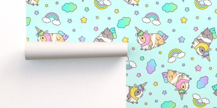 1024x1024 Kawaii Silkie Guinea pig Unicorn Pattern on Isobar by noristudio
