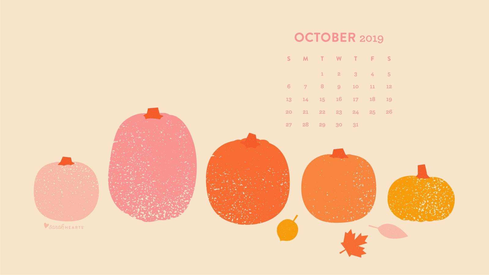 5334x3001 October 2019 Pumpkin Calendar Wallpaper - Sarah Hearts