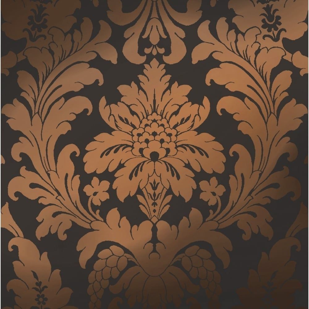 1000x1000 Shimmer Metallic Grande Damask Wallpaper Charcoal, Copper