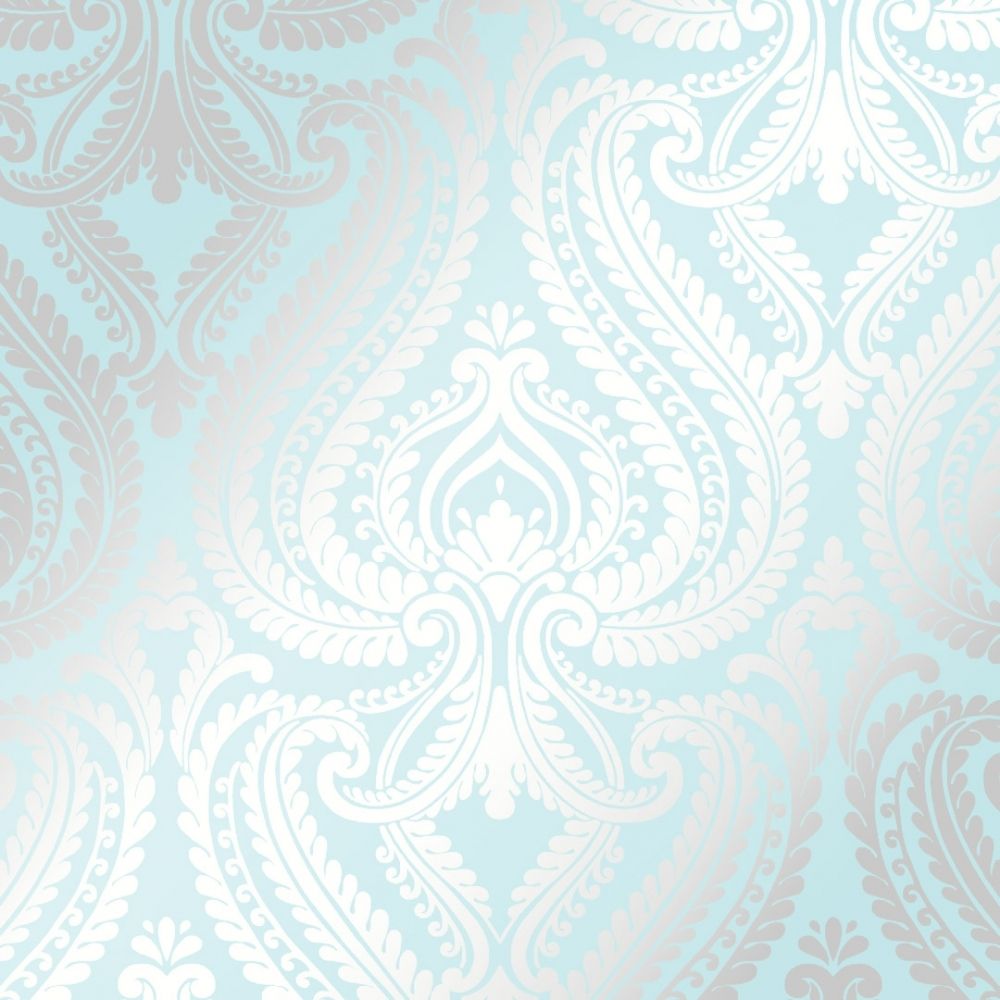 1000x1000 I Love Wallpaper Shimmer Damask Metallic Wallpaper Teal Silver