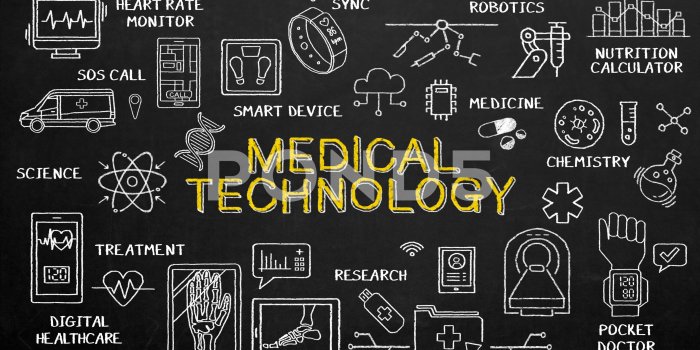 3840x2161 Chalk drawing of 'MEDICAL TECHNOLOGY' future medical icon, 4k