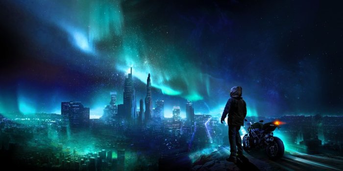 1280x720 Wallpaper Urban, Night life, Skyline, Biker, Alone, HD, Creative