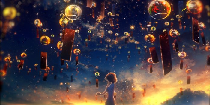 1920x1080 Sending your wishes to the sky ! Anime Original Sunset Girl Sky