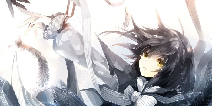 1400x1000 eyes ribbons feathers golden eyes black hair 2009 1400x1000