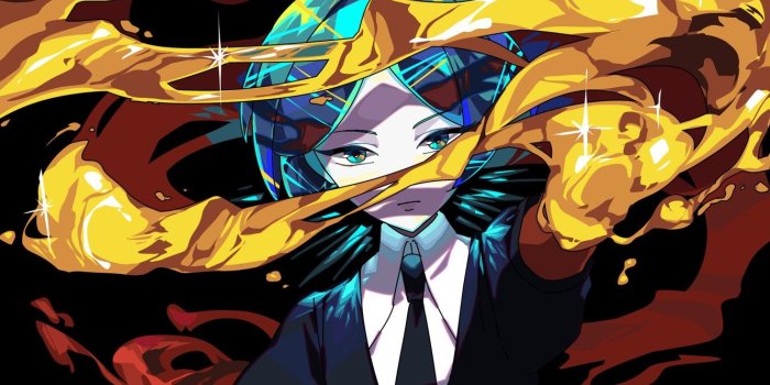 1332x850 Wallpaper girl, gold, liquid, House no Kuni images for desktop