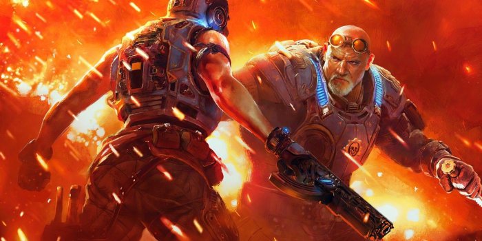 1332x850 Wallpaper gun, weapons, knife, soldiers, armor, Gears of War