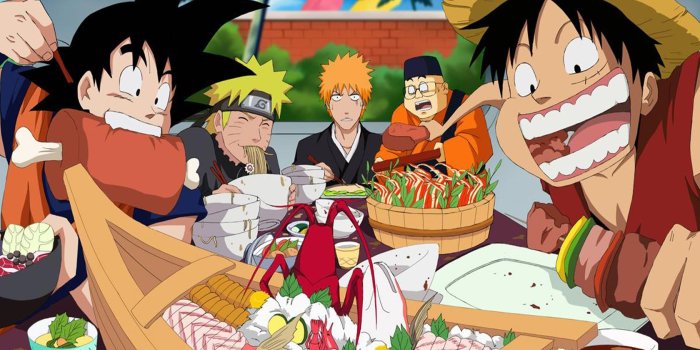 1680x1050 food, Kurosaki Ichigo, Son Goku, anime boys, Dragon Ball Z