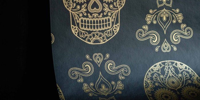 820x1230 Sugar Skull Wallpaper - Black & Gold | Anatomy Boutique