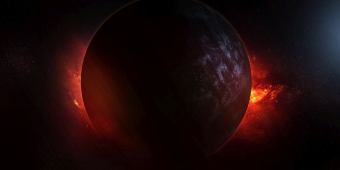 1920x1080 Red nebula hiding behind the dark planet wallpaper - Space