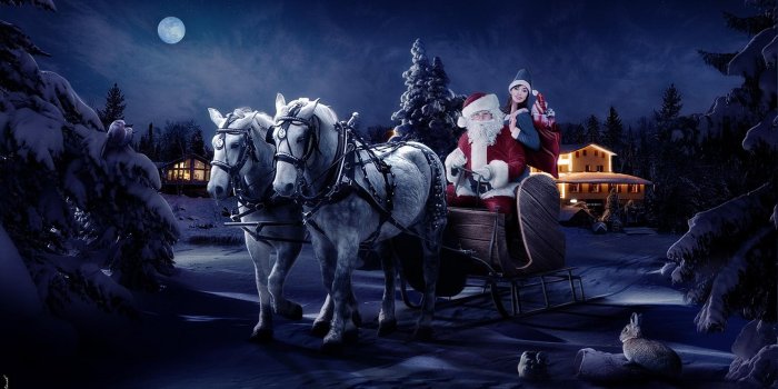 1718x1050 Desktop Wallpapers New year Sled Santa Claus Holidays