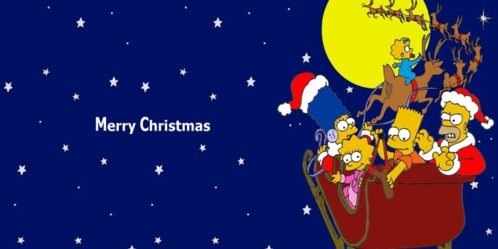 1024x768 The Simpsons Riding in a Sleigh Christmas Wallpaper – Christmas
